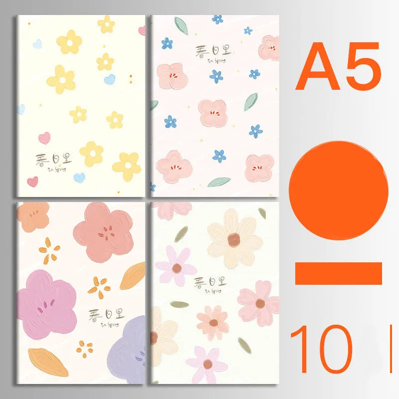 Ten soft cover thread-bound notebooks in A5 and B5 sizes with various designs