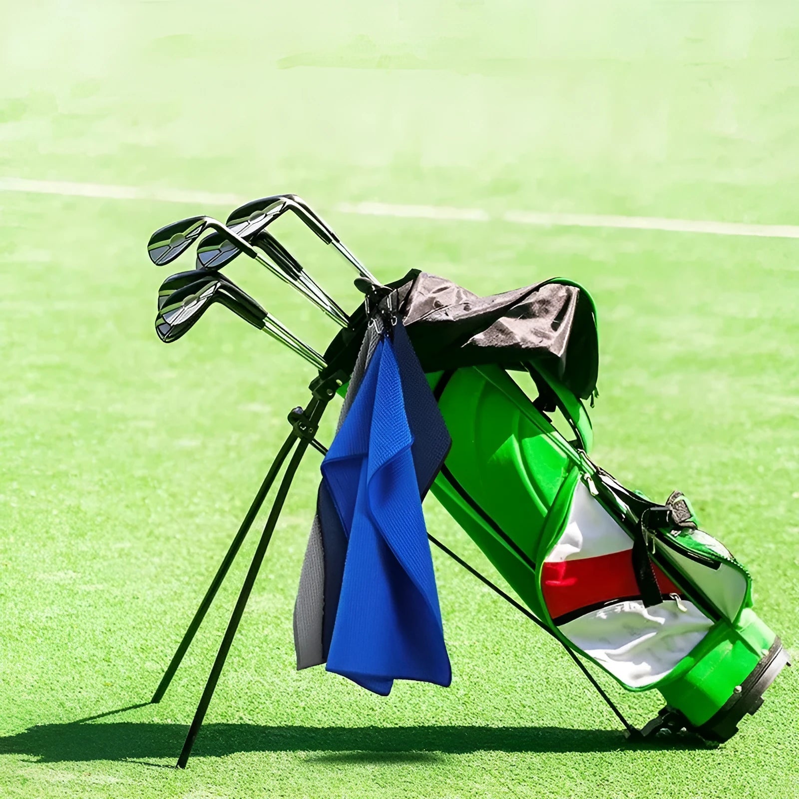 Waffle weave golf ball cleaning cloth towel in multiple colours showing embroidery detail