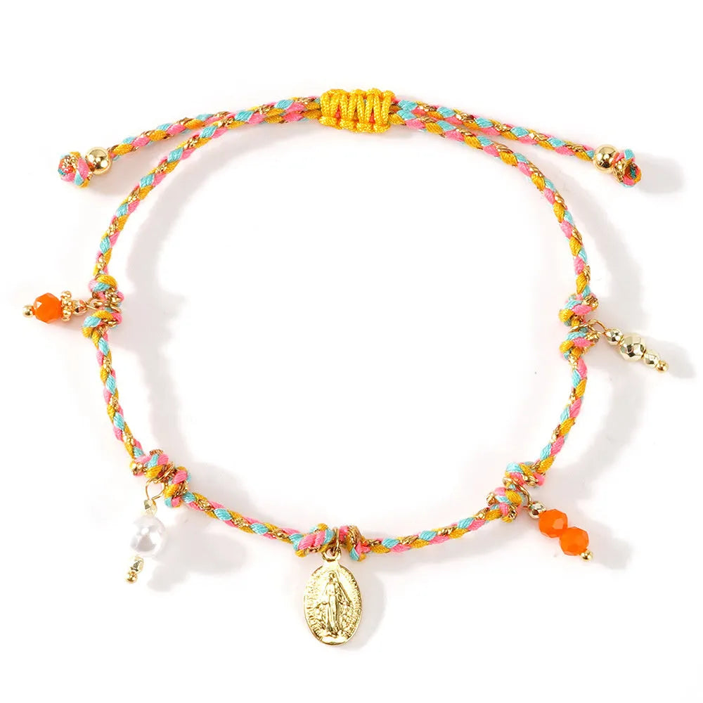Women's colourful braided rope bracelet with hand-woven ethnic styling