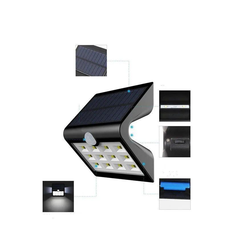 Black solar-powered outdoor wall light with motion sensor for garden and pathway lighting