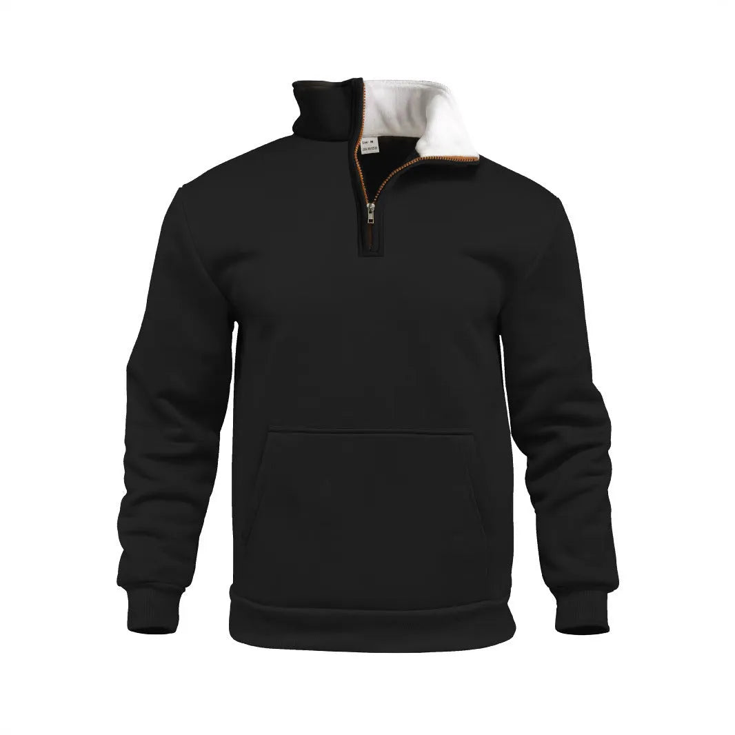 Casual high neck half-zip sweatshirt with 3D pocket, loose fit, polyester fabric, available in multiple colours
