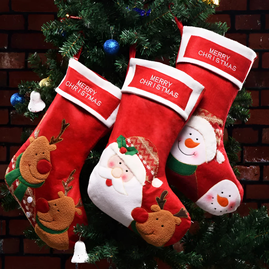 Non-woven fabric Christmas stocking decoration with elk, old man, or snowman design
