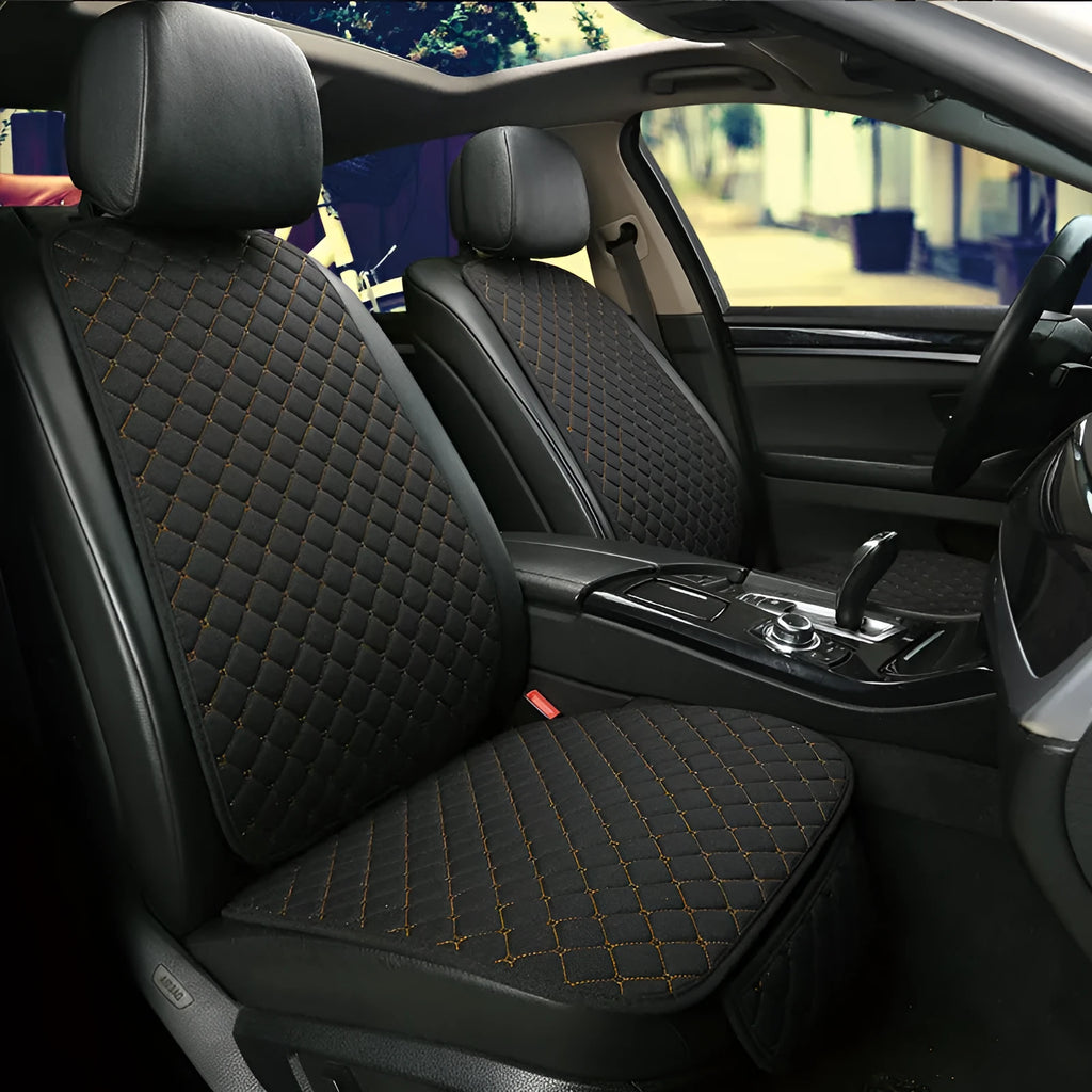Linen car seat cushion showing colour options including warm cream, coffee and Lafite red variations