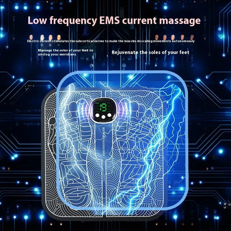 Rechargeable reflexology foot massager mat with USB charging cable and remote control