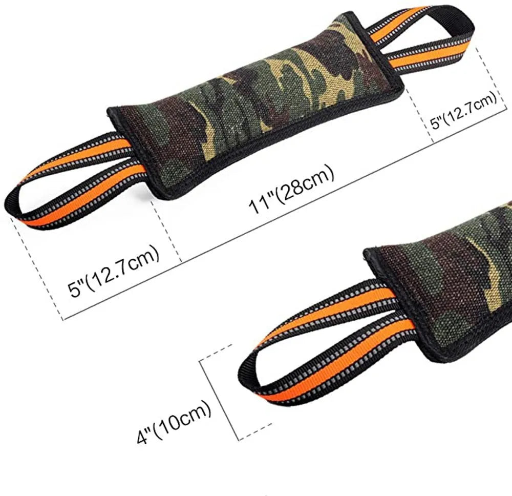Yellow-trimmed jute dog training bite stick with reflective stitching measuring 55cm length