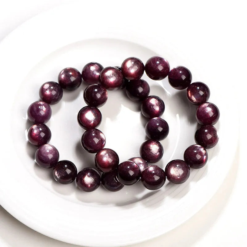 Purple lepidolite crystal bracelet with round polished beads in natural style