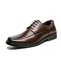 Men's black square toe low-top business casual leather shoes with rubber sole