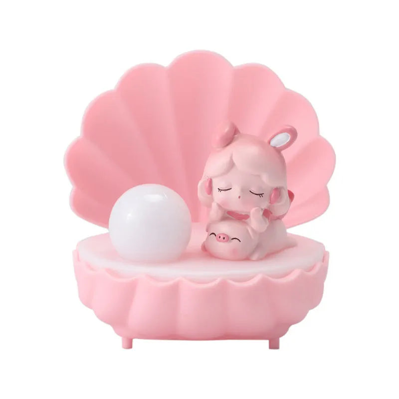 Resin table night light with shell star design and cartoon character in chosen colour option