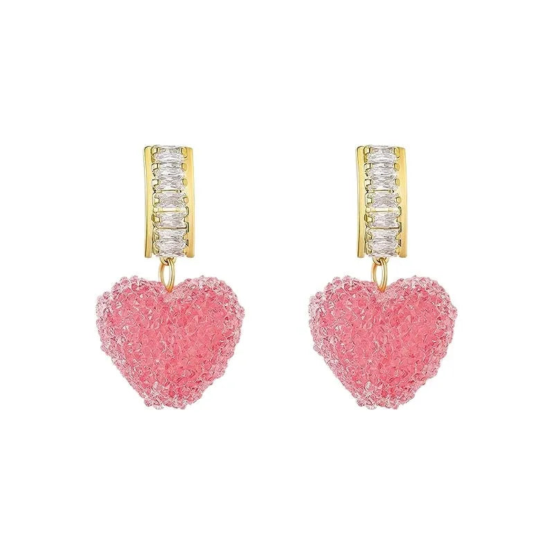Alloy heart peach design candy stud earrings in pink or blue colour options
