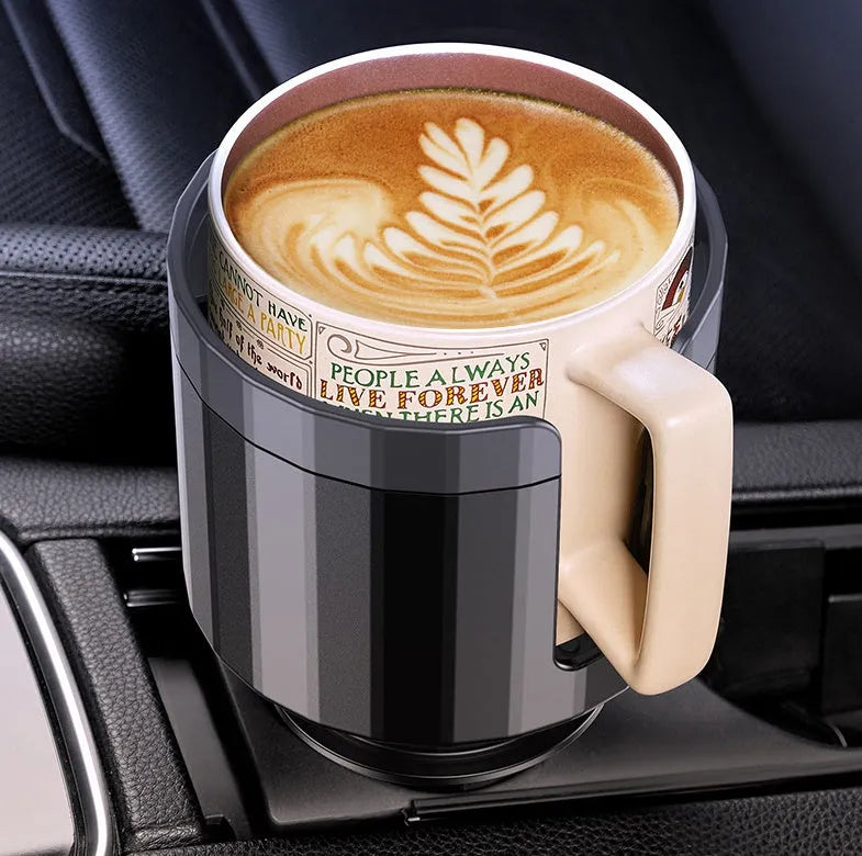 Matte black adjustable car cup holder expander for large bottles and thermoses.