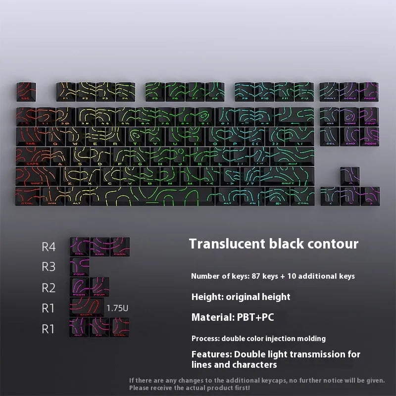 Contour line crack pattern luminous key cap set for mechanical keyboards in black