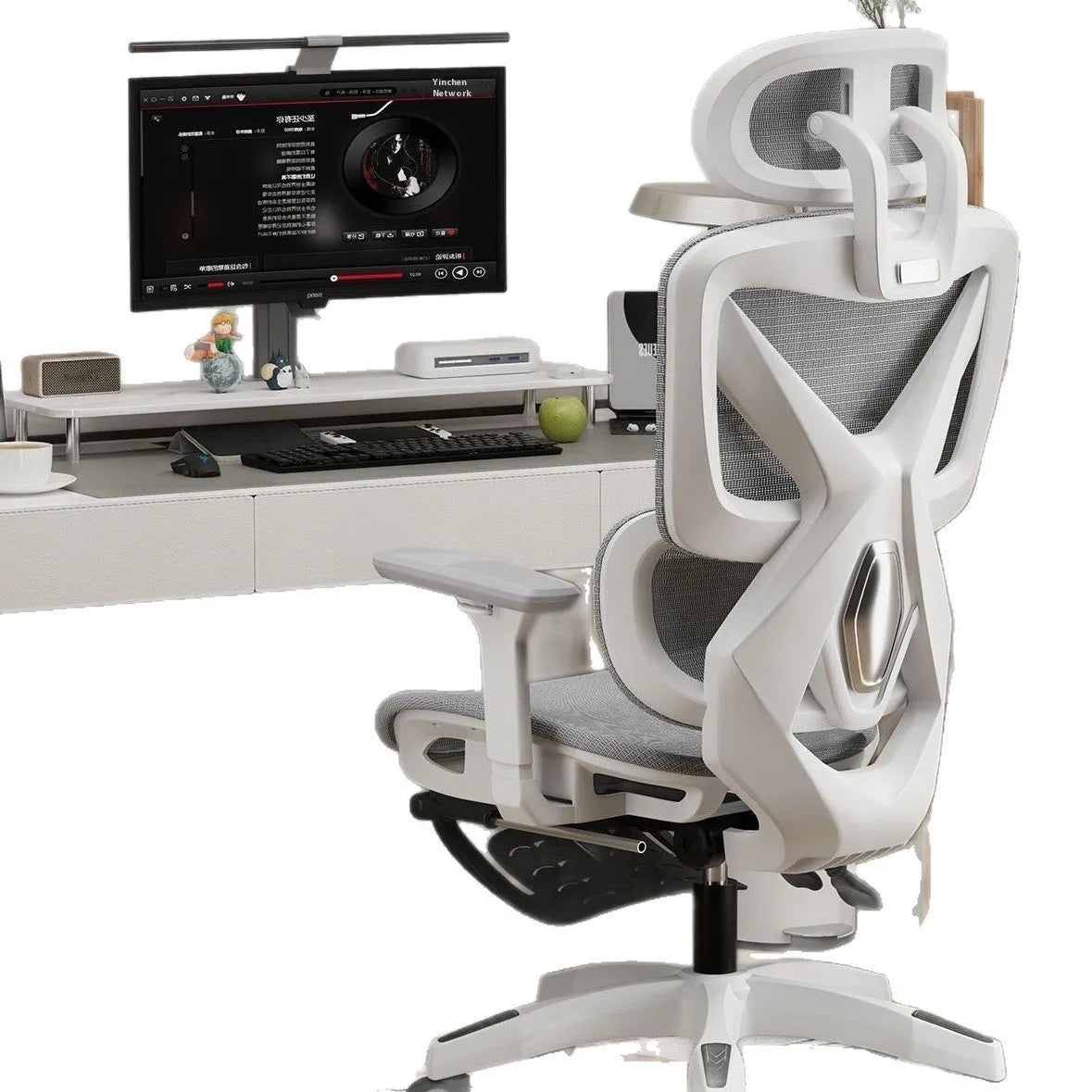 Ergonomic mesh gaming chair with black frame, breathable back, and adjustable armrests for home office