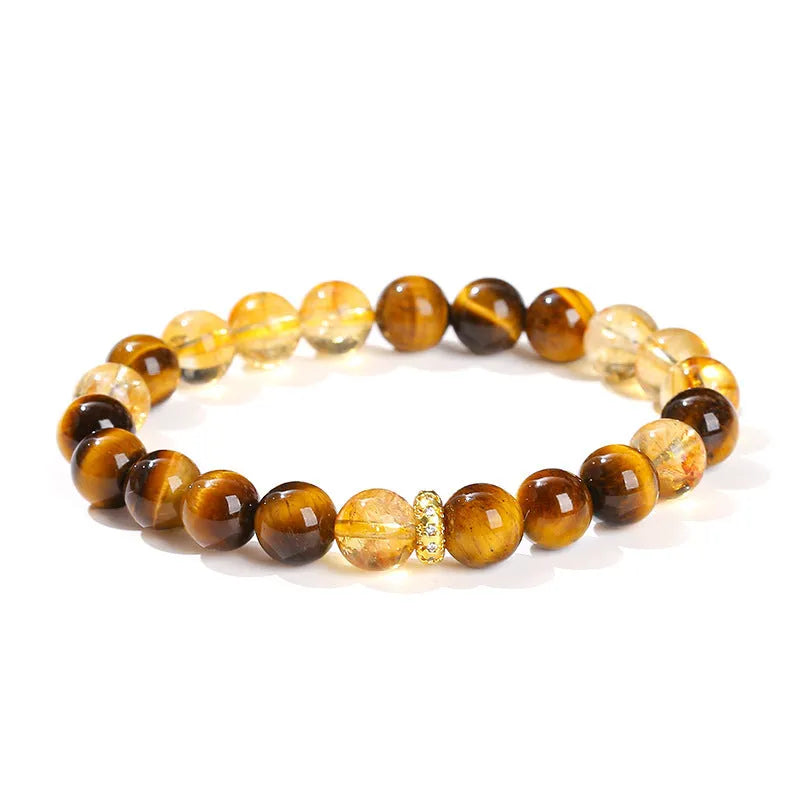 Natural yellow tiger stone crystal bracelet with 8mm beads and geometric design