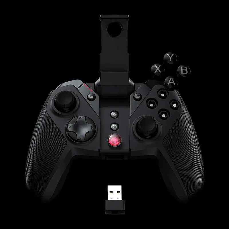 Black Gaishi chicken handle game controller with type-C connector on a dark surface.