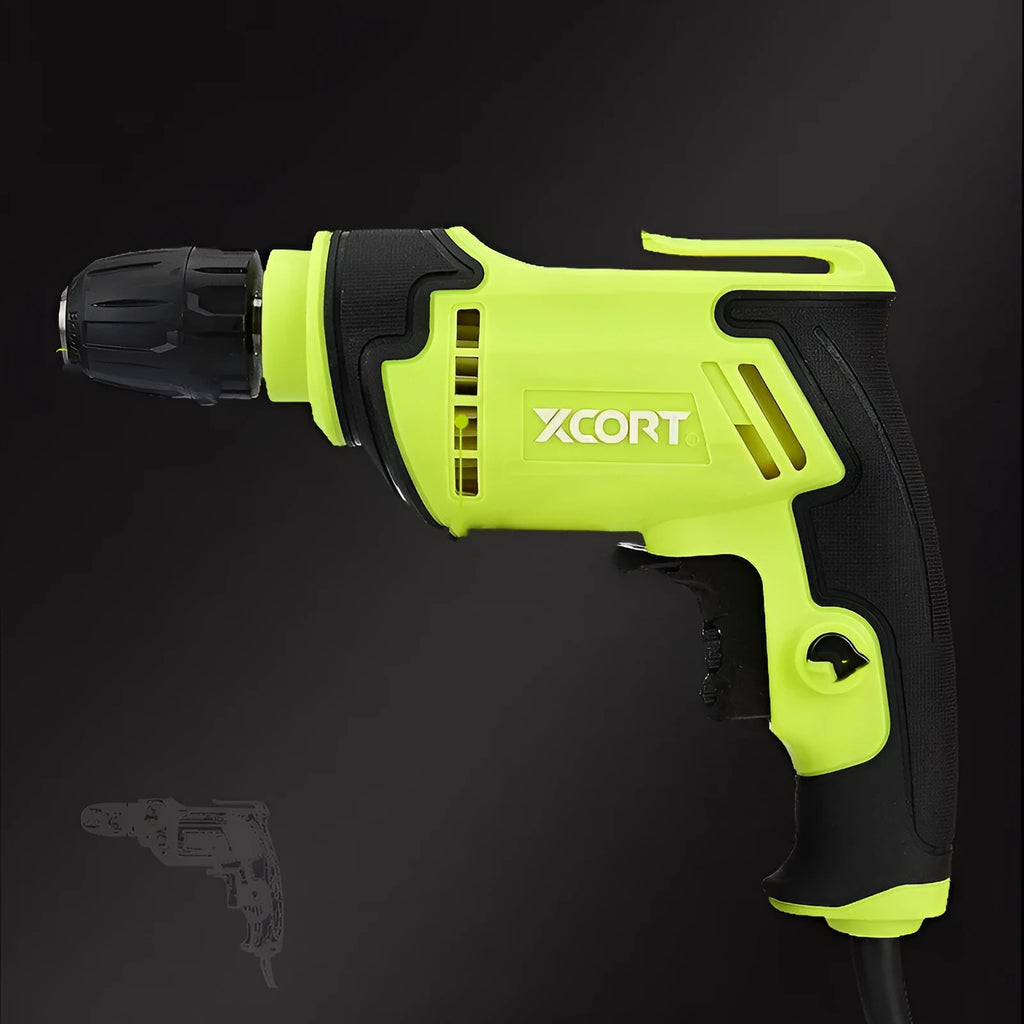 Pistol grip electric power drill with a 10mm chuck on a 220v cord.