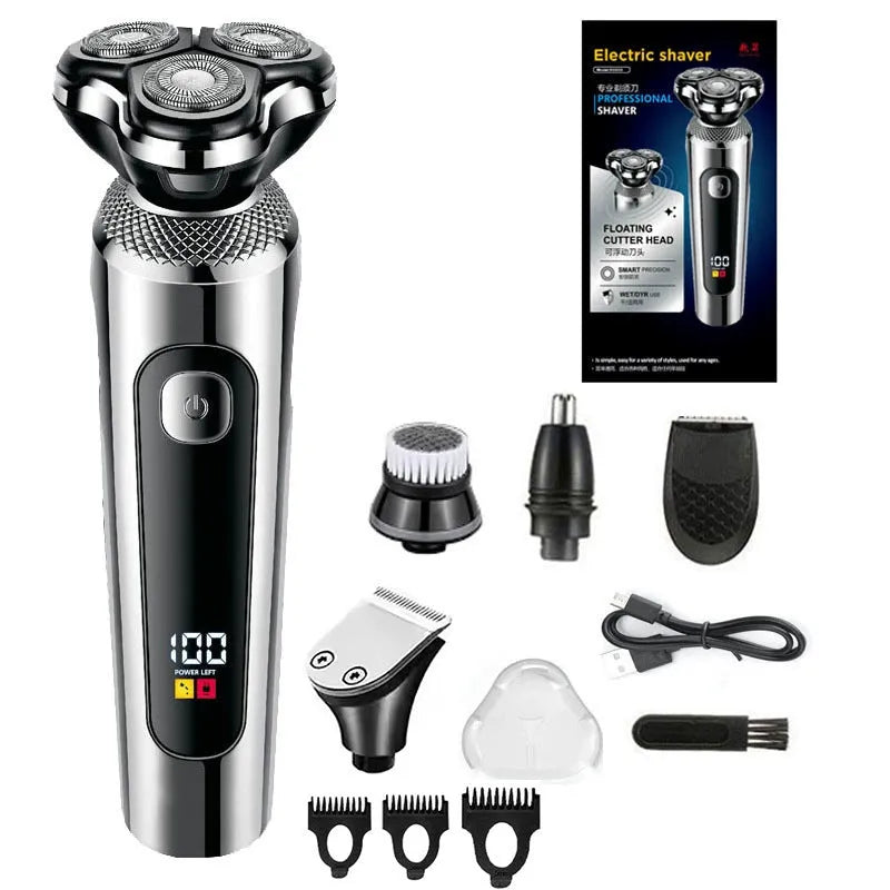 Digital USB rechargeable beard shaver with LED display and floating cutter head