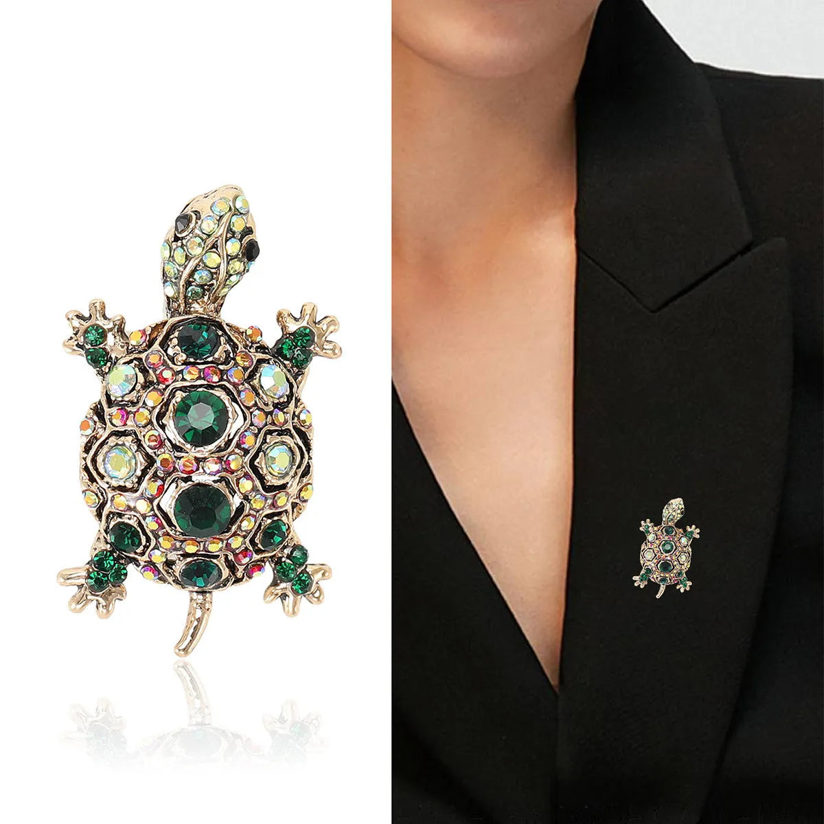 Retro rhinestone turtle brooch in alloy with blue, green, and red colour options