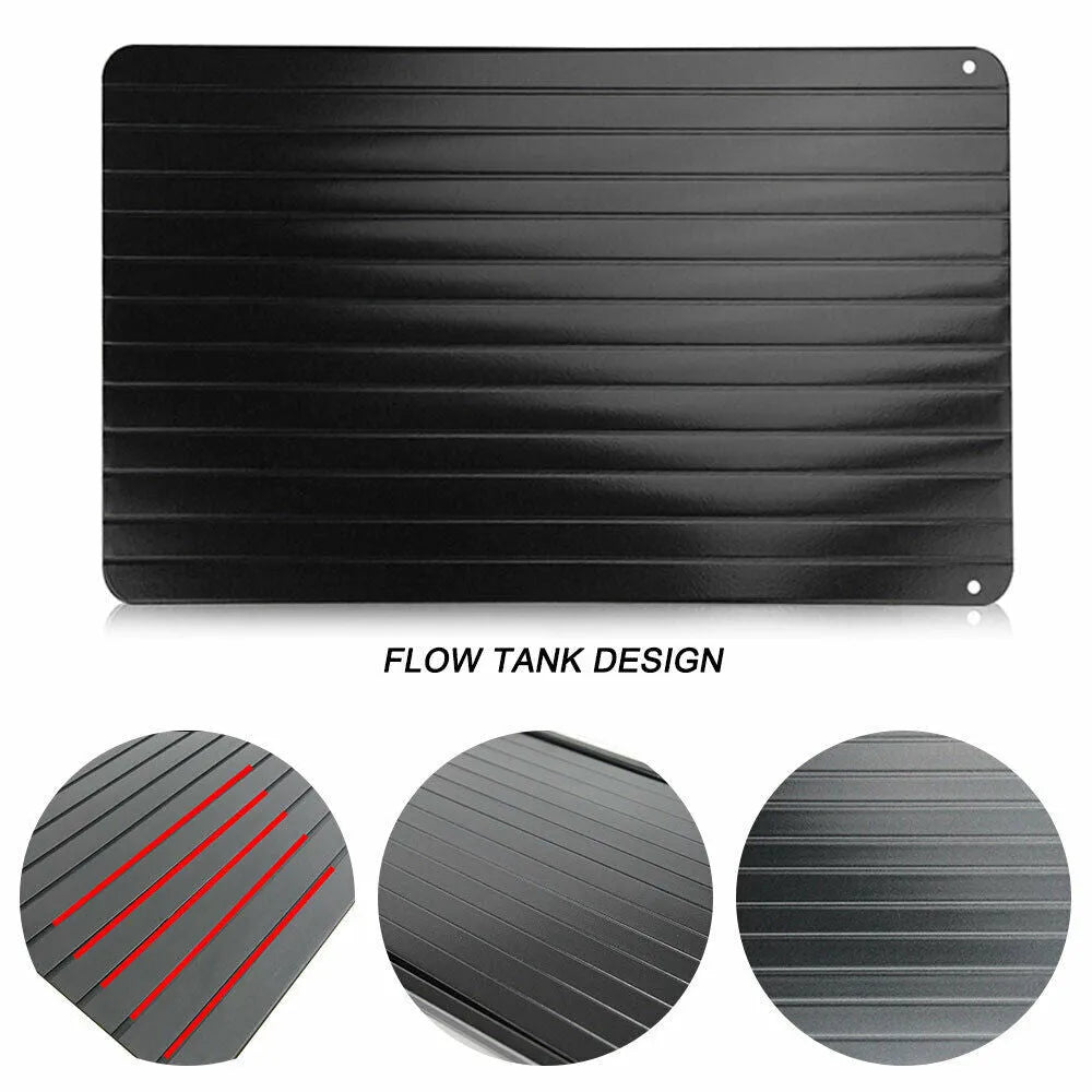 Black aluminium fast defrost tray for thawing frozen food