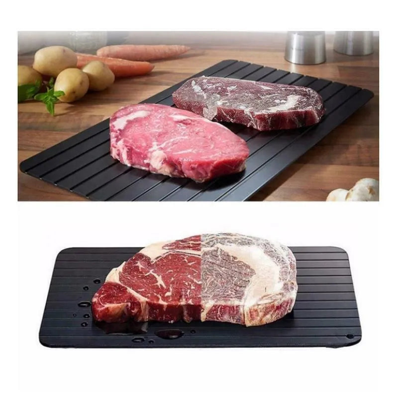 Black aluminium fast defrost tray for thawing frozen food