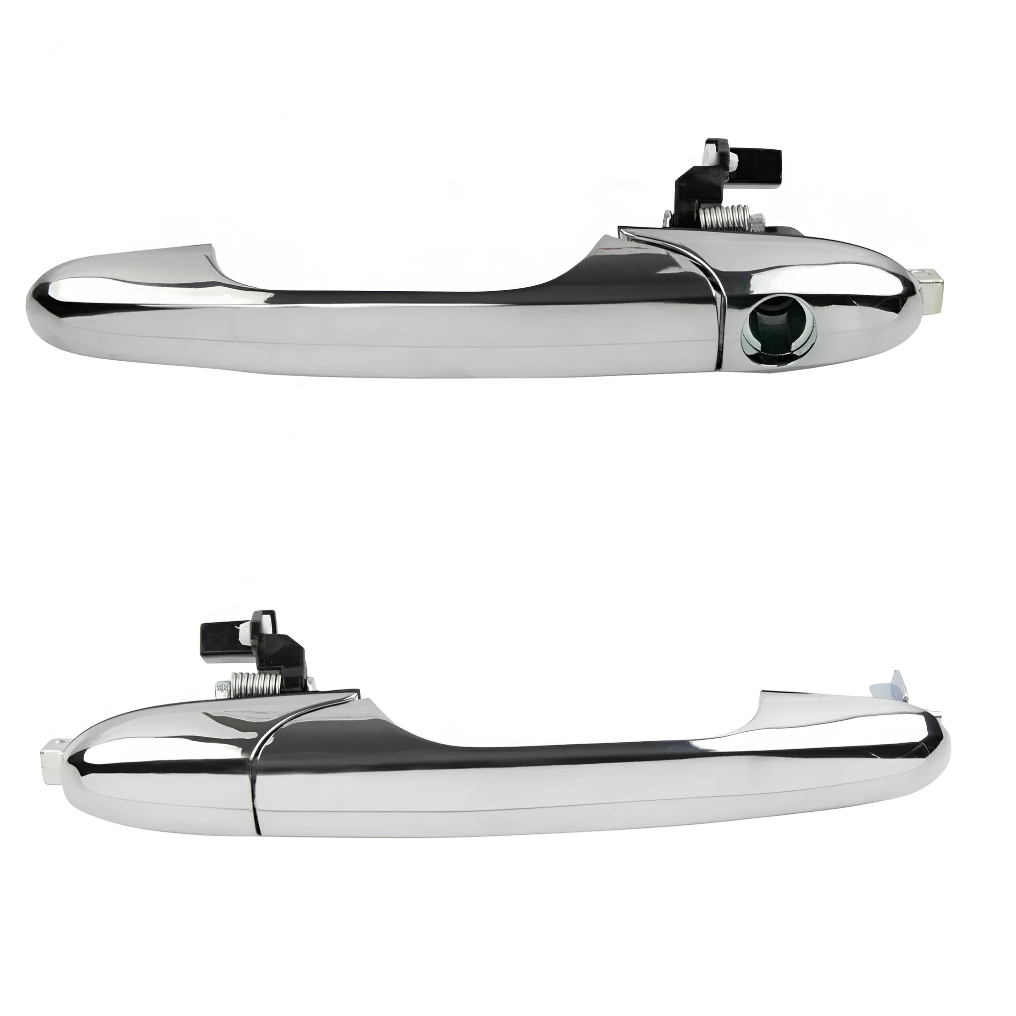 Black plastic Fiat 500 car door handle replacement part showing 16.2cm length