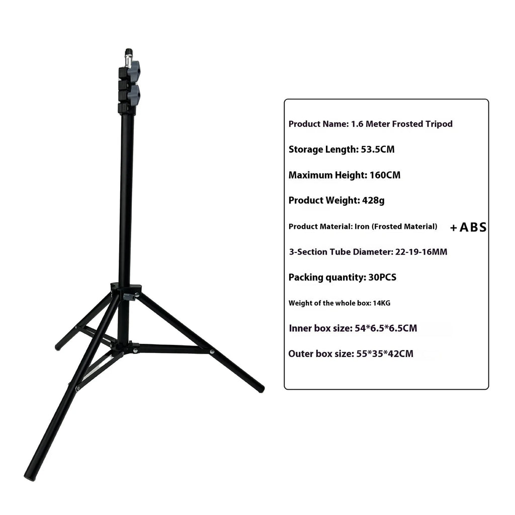 Frosted finish carbon steel tripod light stand with mobile phone holder mounted