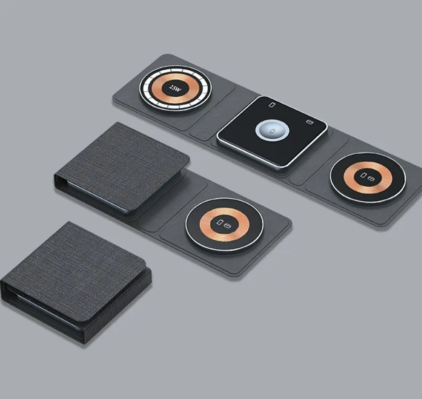 Black transparent Magsafe three-in-one magnetic wireless charging station with TYPE-C interface