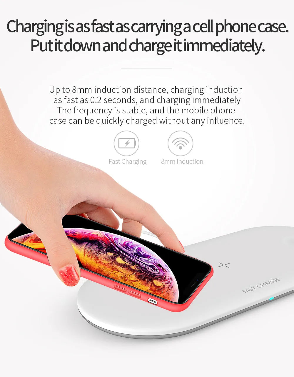 Three-in-one wireless charging station for Apple iPhone, Watch and AirPods on desktop