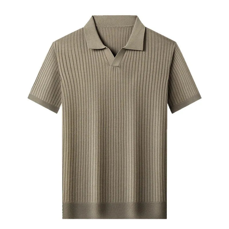 Men's mulberry silk lapel collar T-shirt in multiple colours with short sleeves