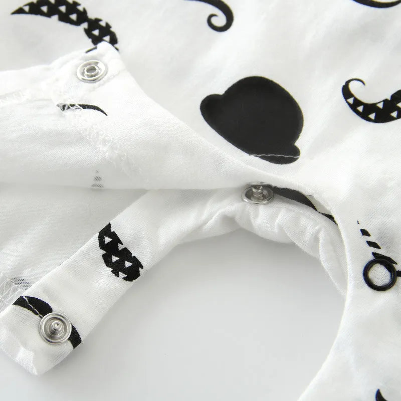 Cotton baby bow gentleman climbing suit with buckle closure short sleeves in thin style