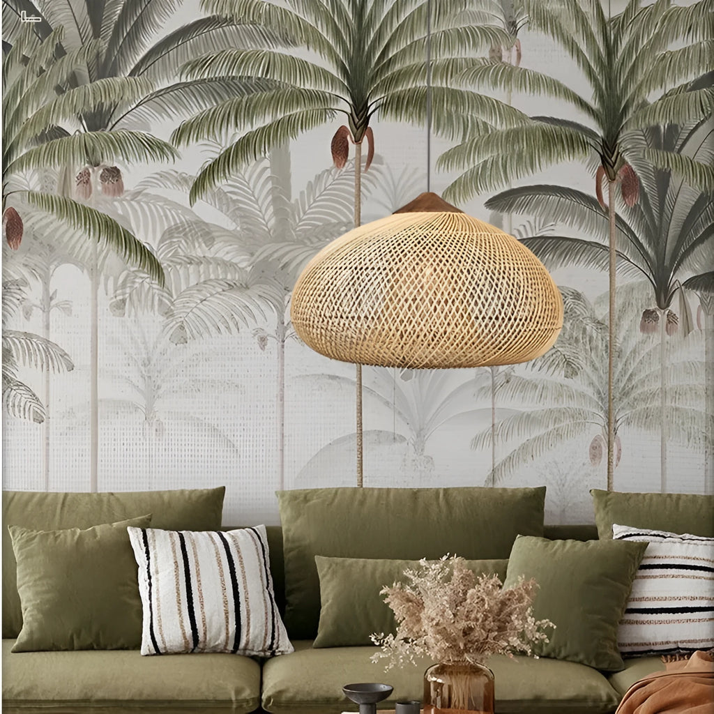 Rattan ceiling lamp 40cm retro hand-woven natural finish for living room