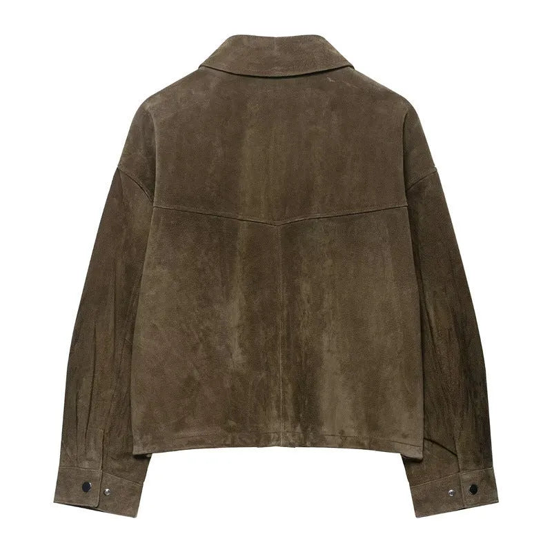 Women's PU fabric jacket in Japanese Korean casual style, medium thickness, loose regular fit