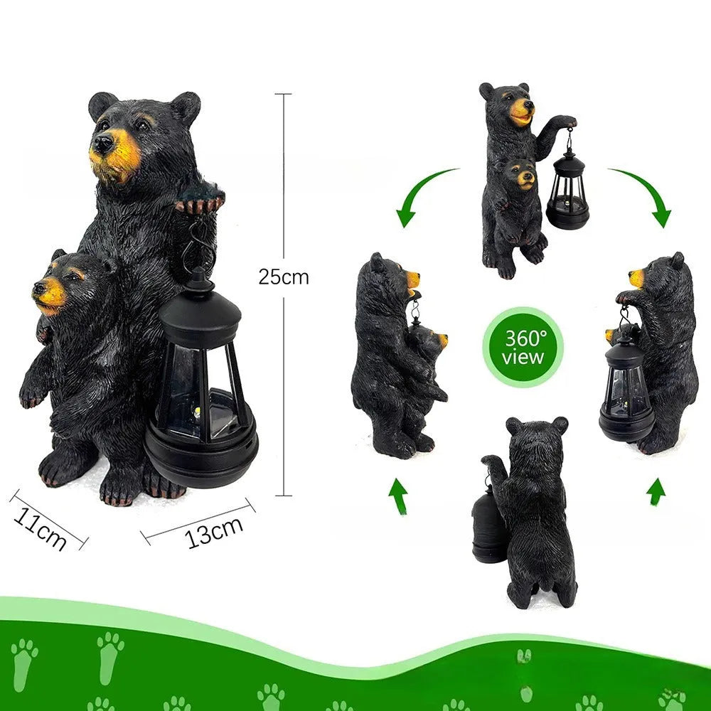 Resin American Black Bear mother and child lantern ornament for tabletop or garden decor