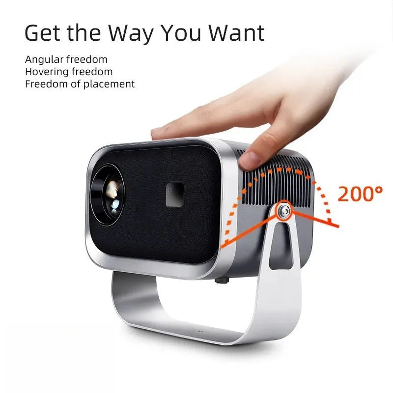 Portable 4K smart projector unit with Android connectivity for home cinema mobile phone screen projection