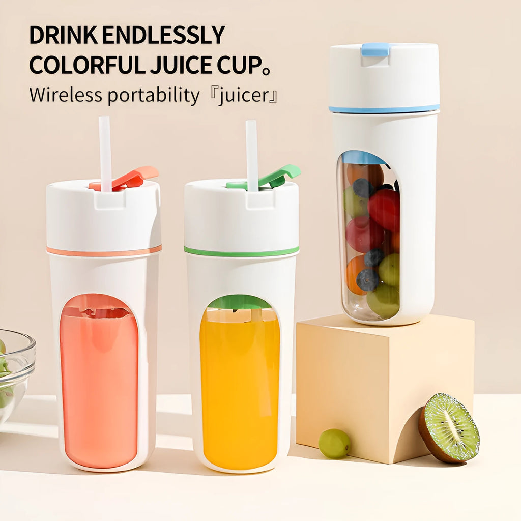Portable USB charging electric juicer blender in blue green orange colours with 400ml capacity