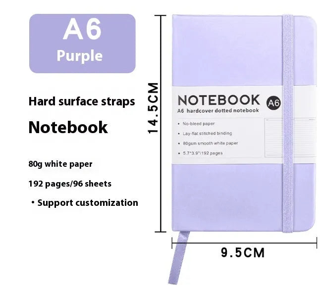A5 diary with soft PU leather cover in a skin feeling texture, open to show horizontal line pages.