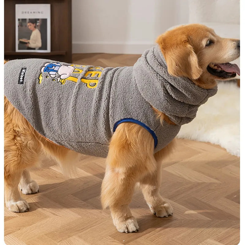 Beige Sherpa fleece dog vest with bear pattern for large and medium dogs