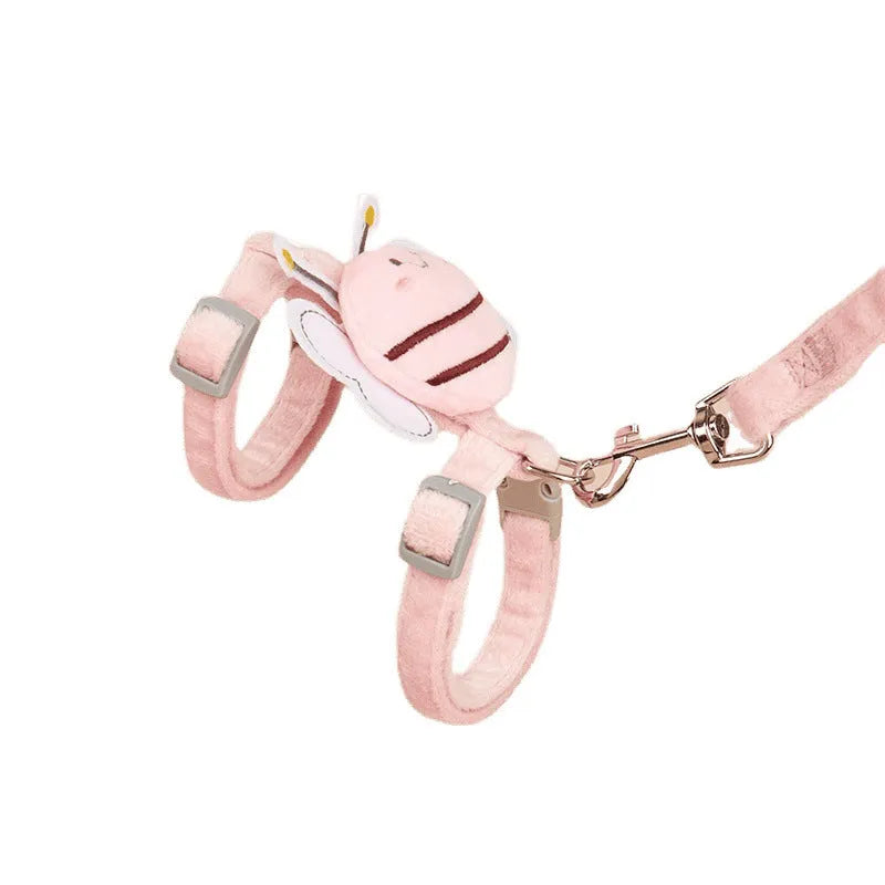 Adjustable bee-shaped cat lead in blue colour with strap and hand rope.