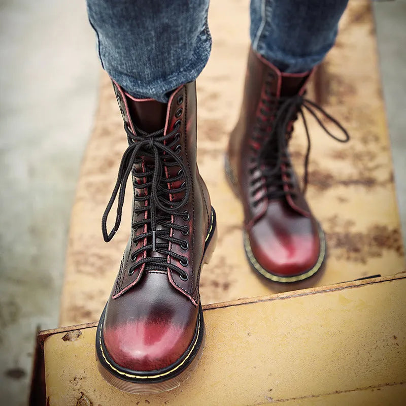 Men's black leather cotton casual shoes with lace-up closure, flat heel, and round toe design