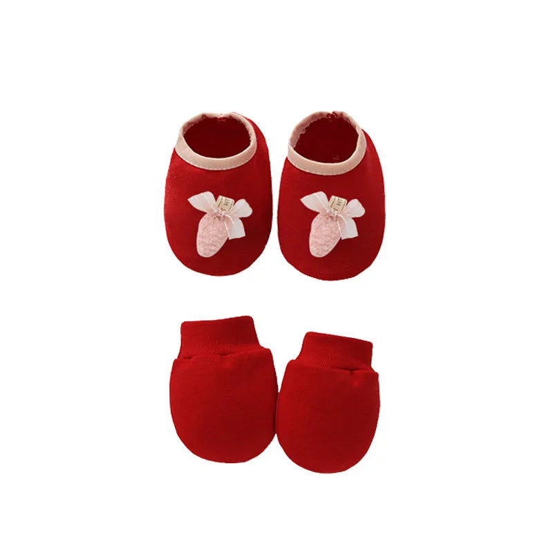 Baby cotton gloves and foot cover set with a pullover cap in multiple colour options