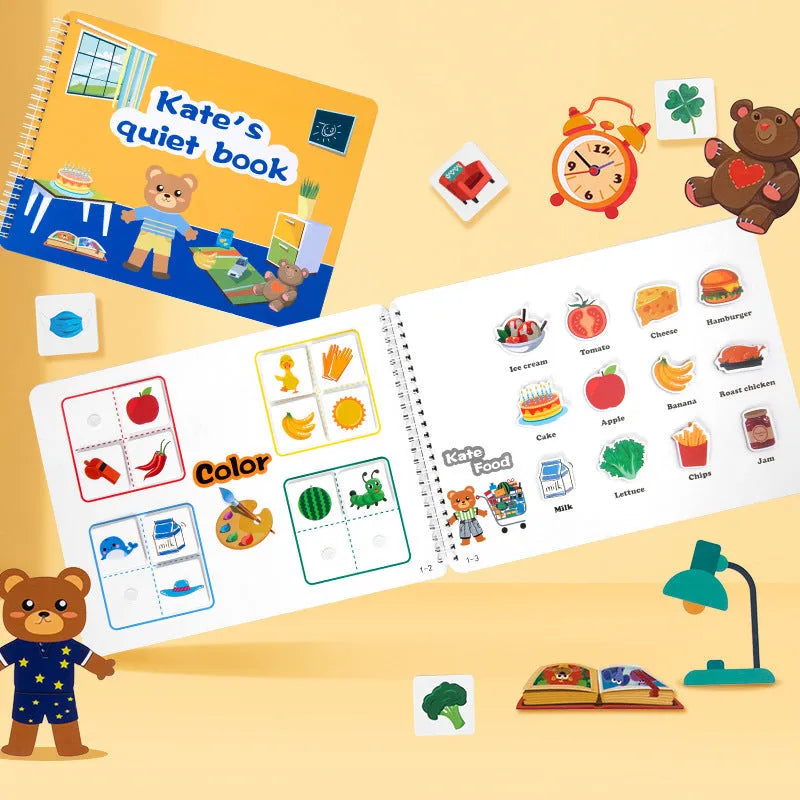 Children's early education velcro quiet book in dinosaur style on white background