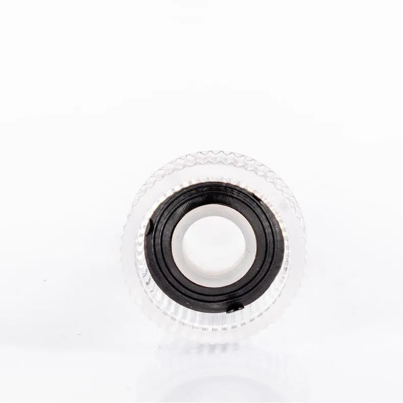 Transparent plastic inlet joint with filter screen for Karcher pressure washers showing 3cm diameter connection