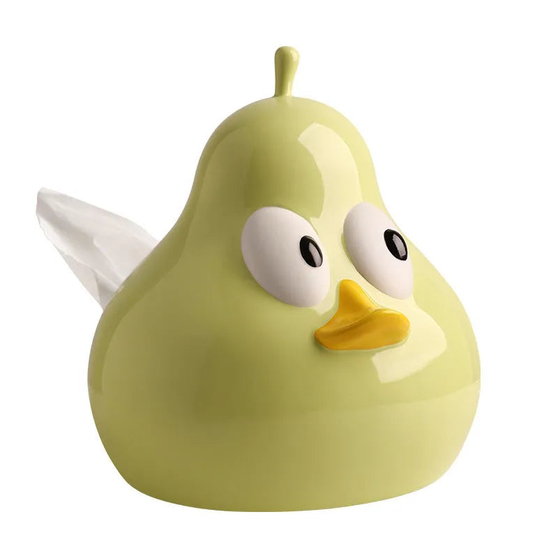 Pear-shaped ceramic tissue box holder with animal design in green or black
