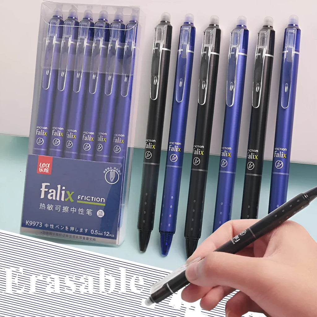 Blue retractable gel pen with 0.5mm stainless steel tip and erasable ink cartridge