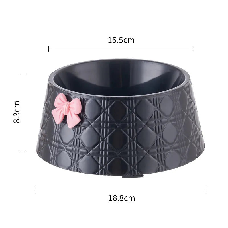 Diamond pattern pet bowl with bowknot design in pink and silver colours