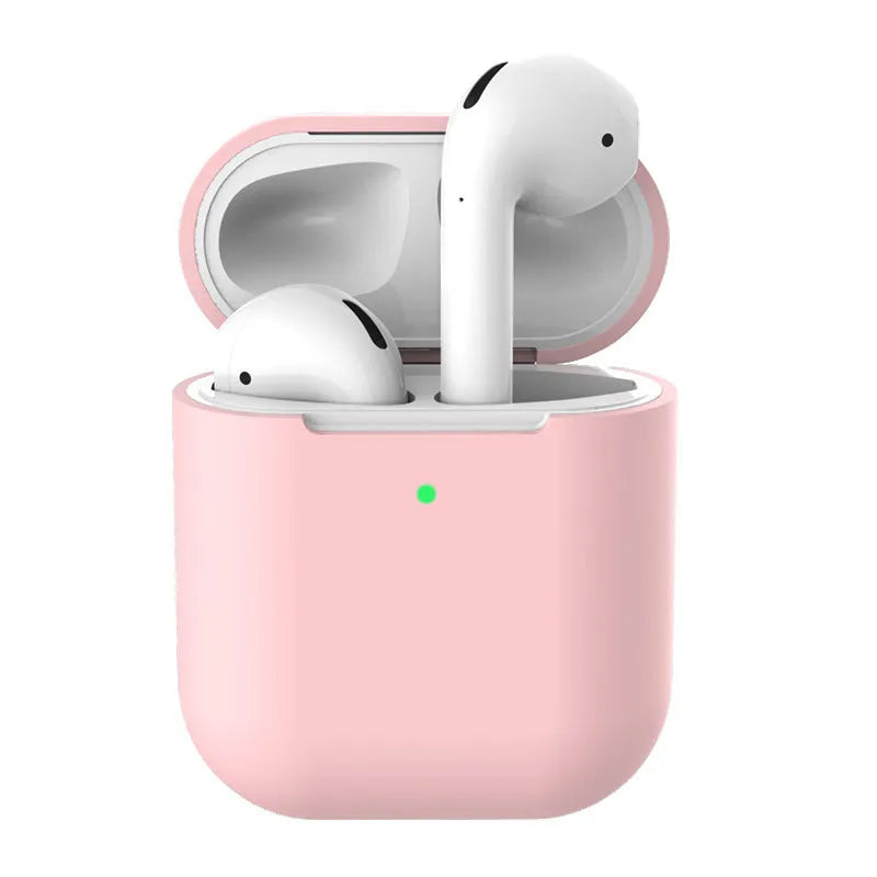 Silicone protective case for AirPods 2 shown in multiple colour options including black, blue, pink, and red.