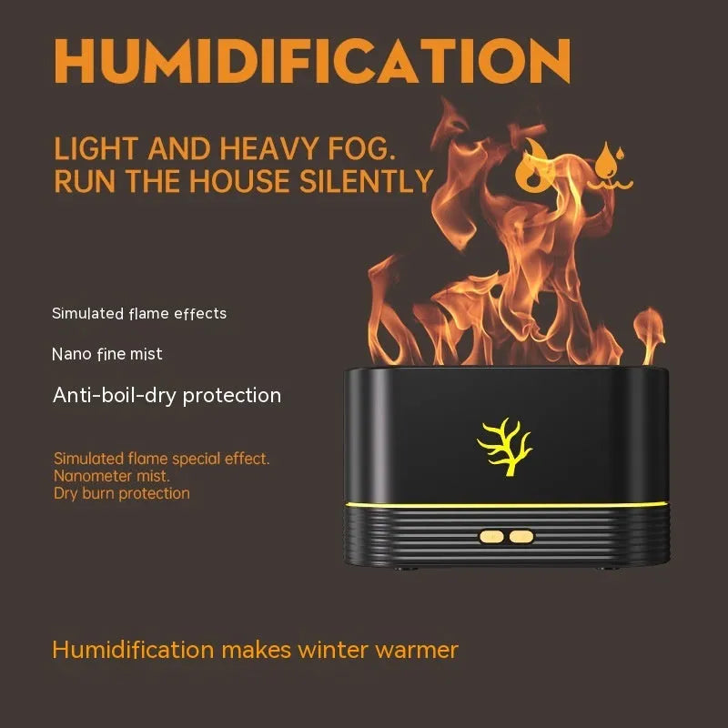 Square white LED flame humidifier and essential oil diffuser with mist and red fire effect.