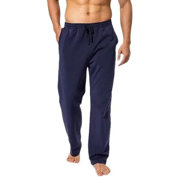 Men's loose polyester casual trousers in dark grey with mid waist and full length design