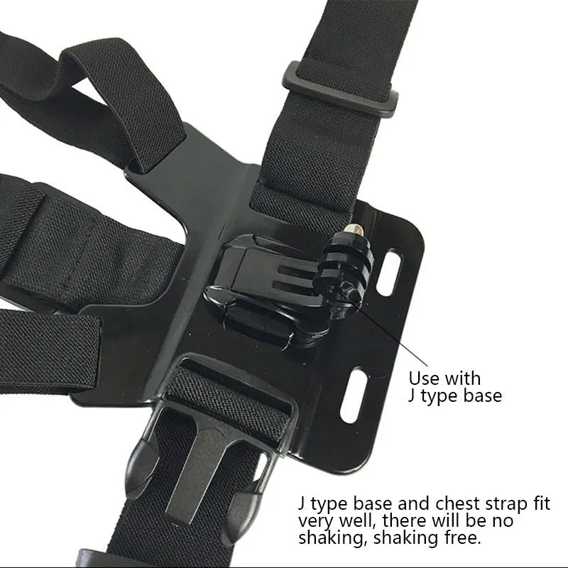 Black mobile phone chest mount harness on torso with adjustable straps and phone clip