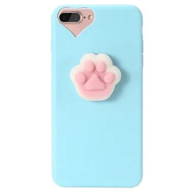 Soft pink TPU silicone iPhone case with a raised 3D cartoon cat design on the back.