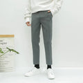 Men's Korean style straight-leg cotton trousers with drawstring waist in black grey khaki colours